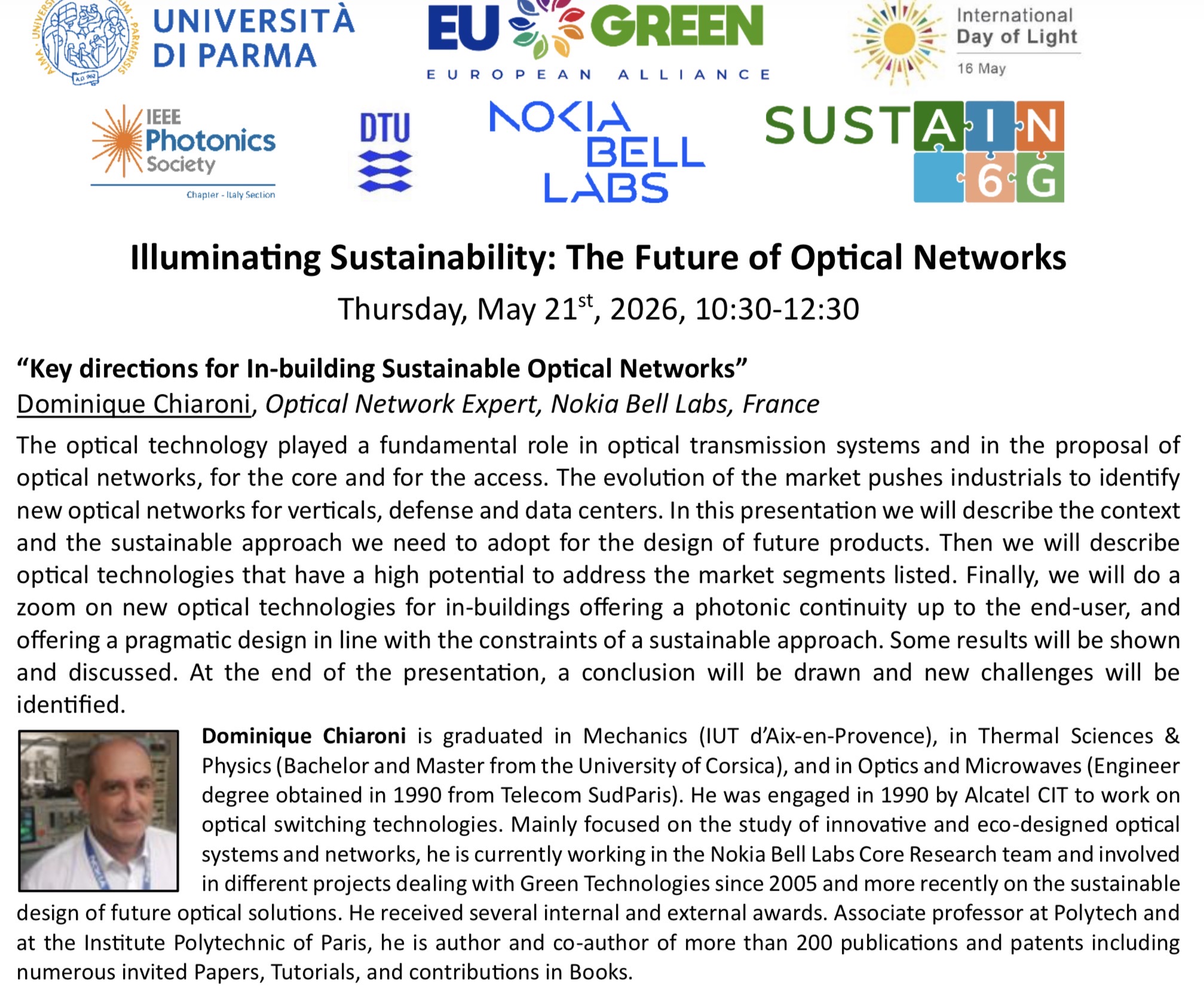 LCA @ Illuminating Sustainability: The Future of Optical Networks 21st May 2026